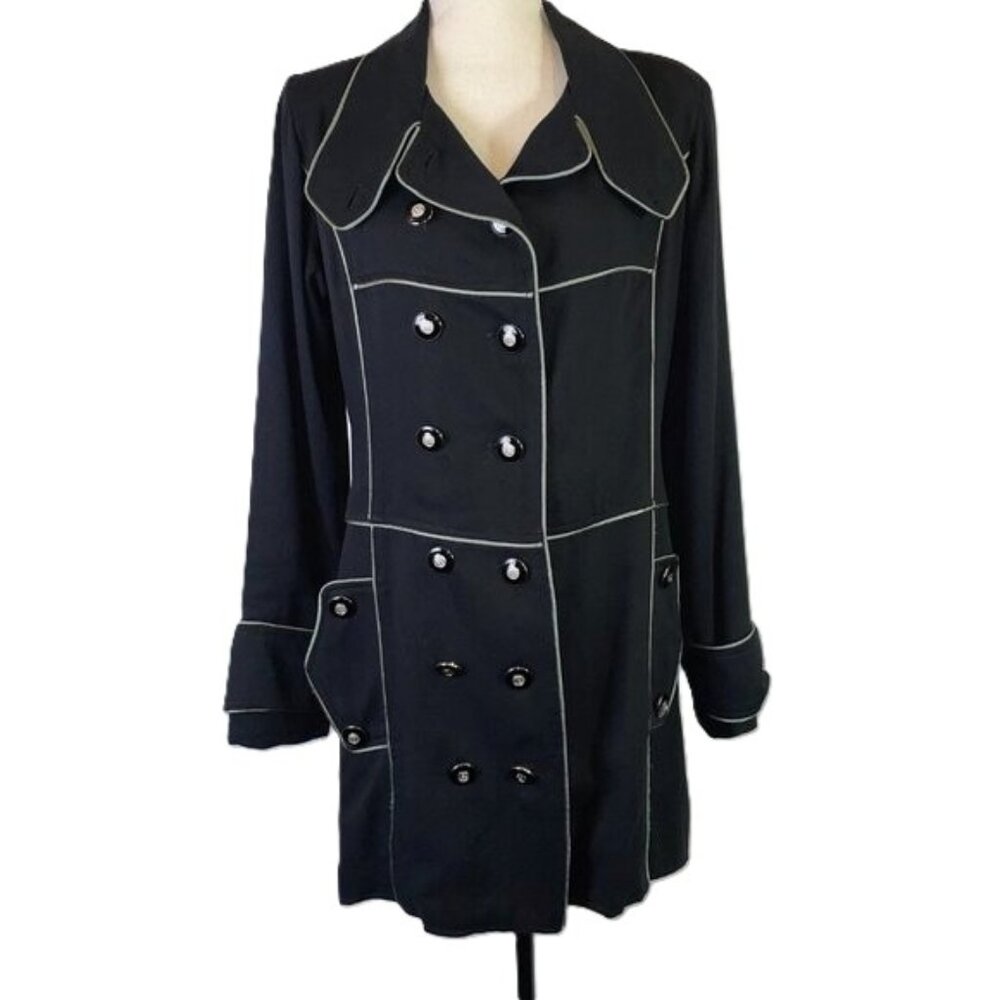 Yana Couture Coat Black Military Styling Wool Lightweight Lined Size M / L